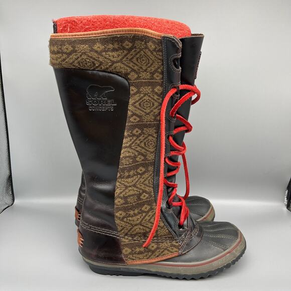 SOREL X CONCEPTS Boots Womens 6 'CATE THE GREAT' Brown‎ Leather Snow Winter - Picture 1 of 7
